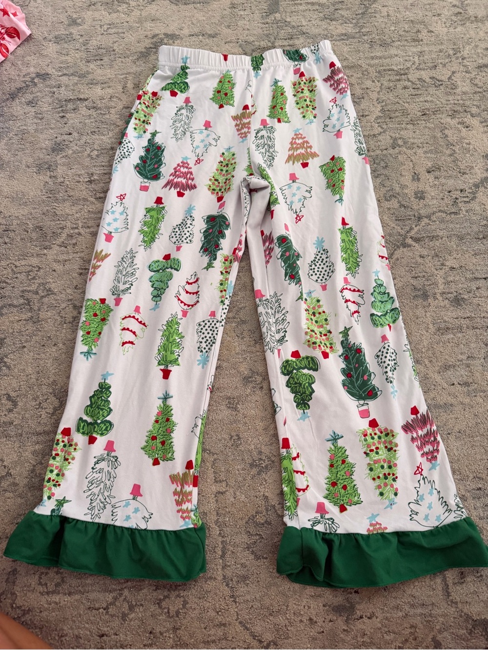 Kids White Holiday Tree Print Ruffle Hem Joggers